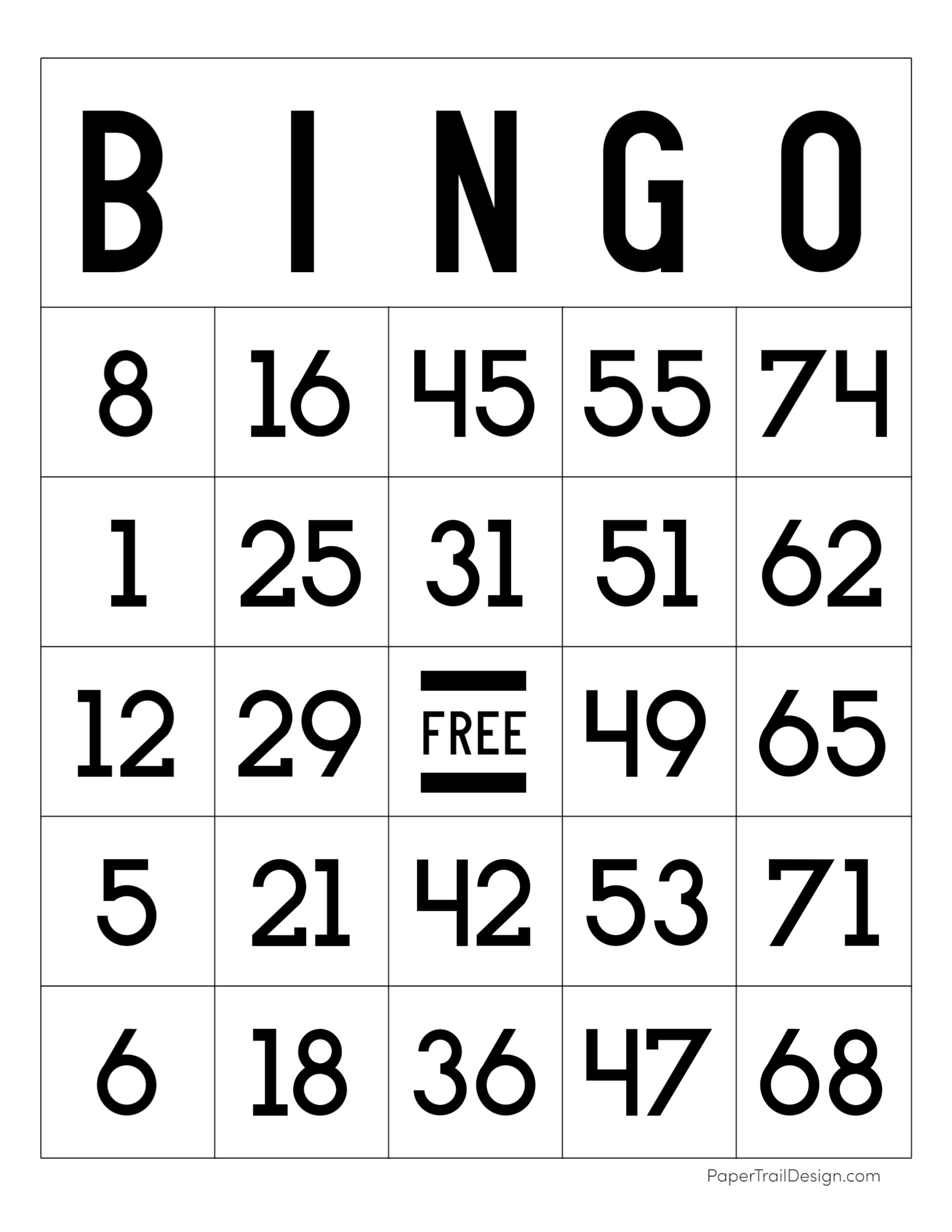 free printable bingo cards - paper trail design